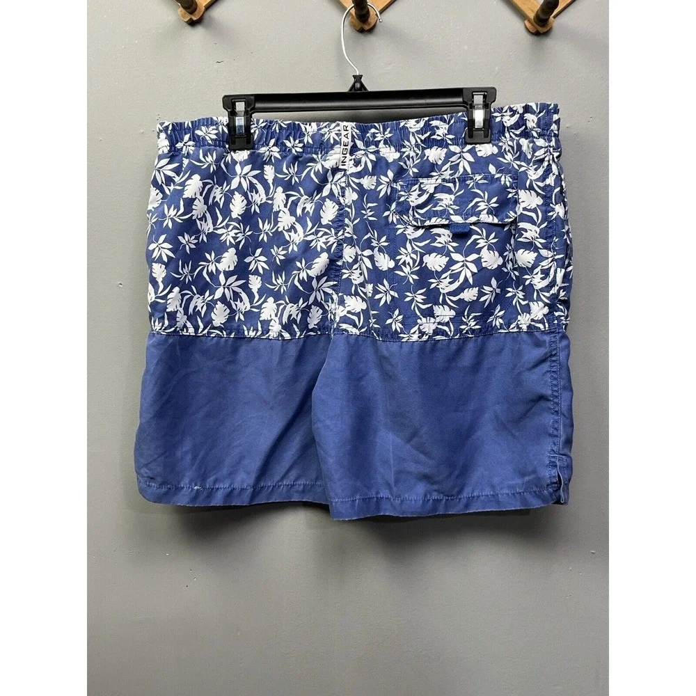 Ingear Swim Trunks Mens Large Blue White Floral Leaf Print Board Shorts 36-38
